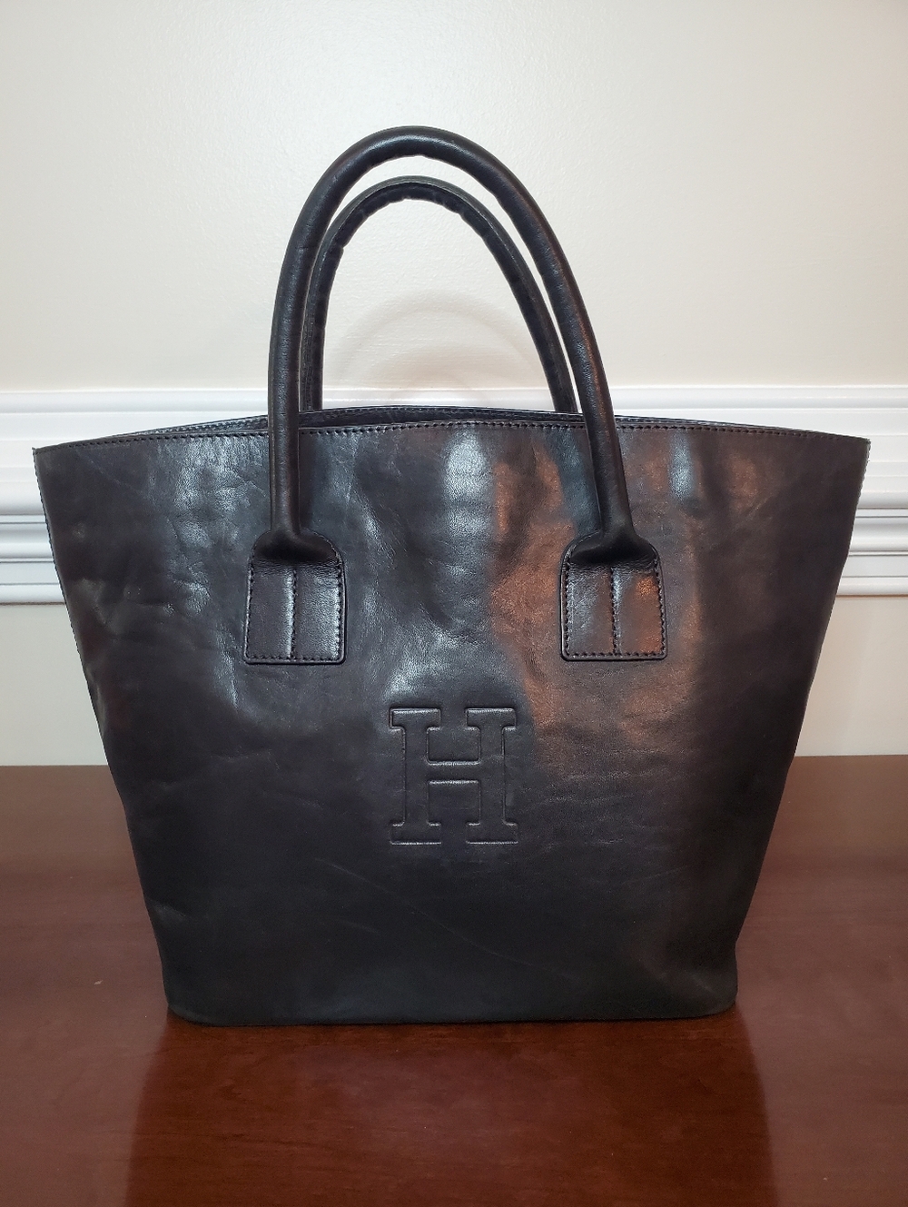 Hirofu - Elegant Black Leather Tote Bag -  Japanese Brand Made in Italy